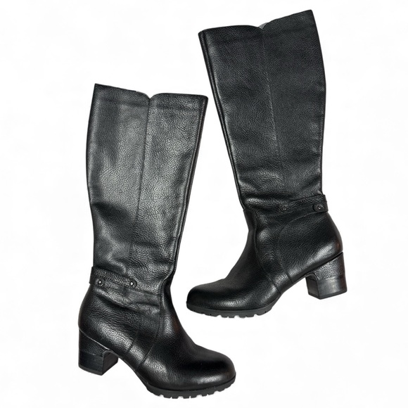 Jambu Shoes - Jambu Chai Women Heeled Tall Leather Boots Size 6.5 Black Almond Toe Zip Neutral